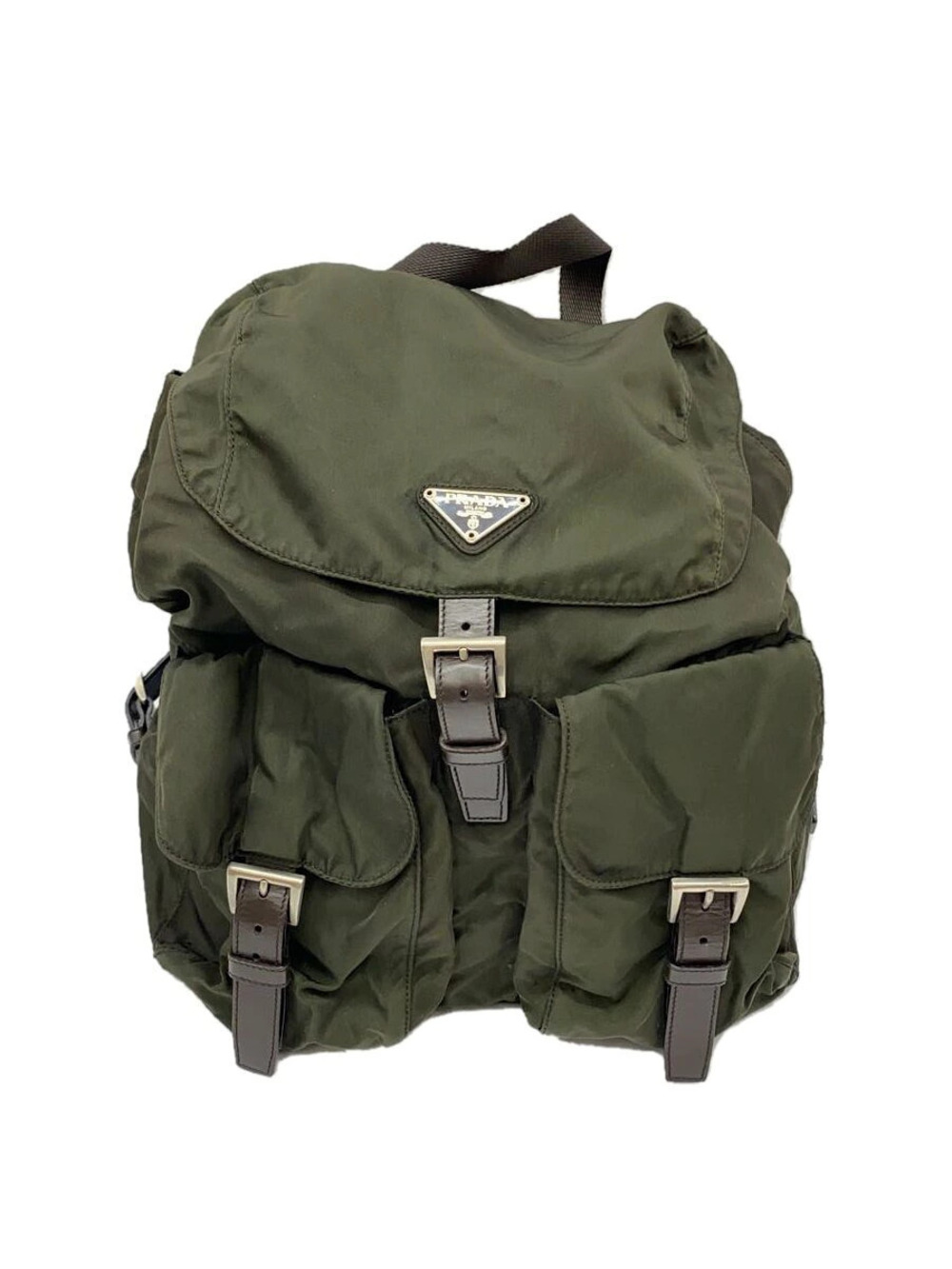 Prada Vela backpack olive green brown leather Khaki Green